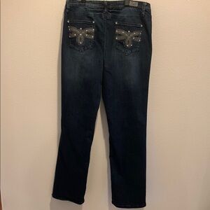 Earl Dark Blue Straight Leg High Rise Jeans with Embellished Pockets. Sz 14. EUC